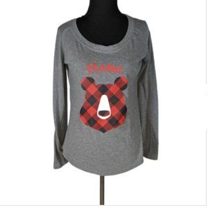 Wondershop by Target Tee Sz S Gray Mama Bear Buffalo Plaid Long Sleeve Sleep PJs